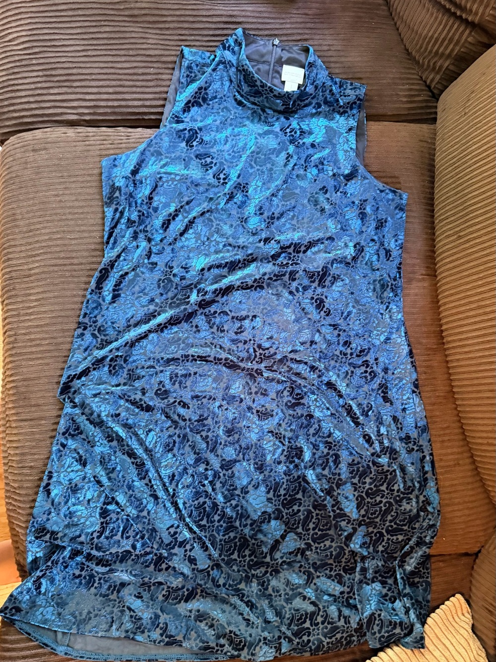 Sleeveless Blue Velvet Dress - Women